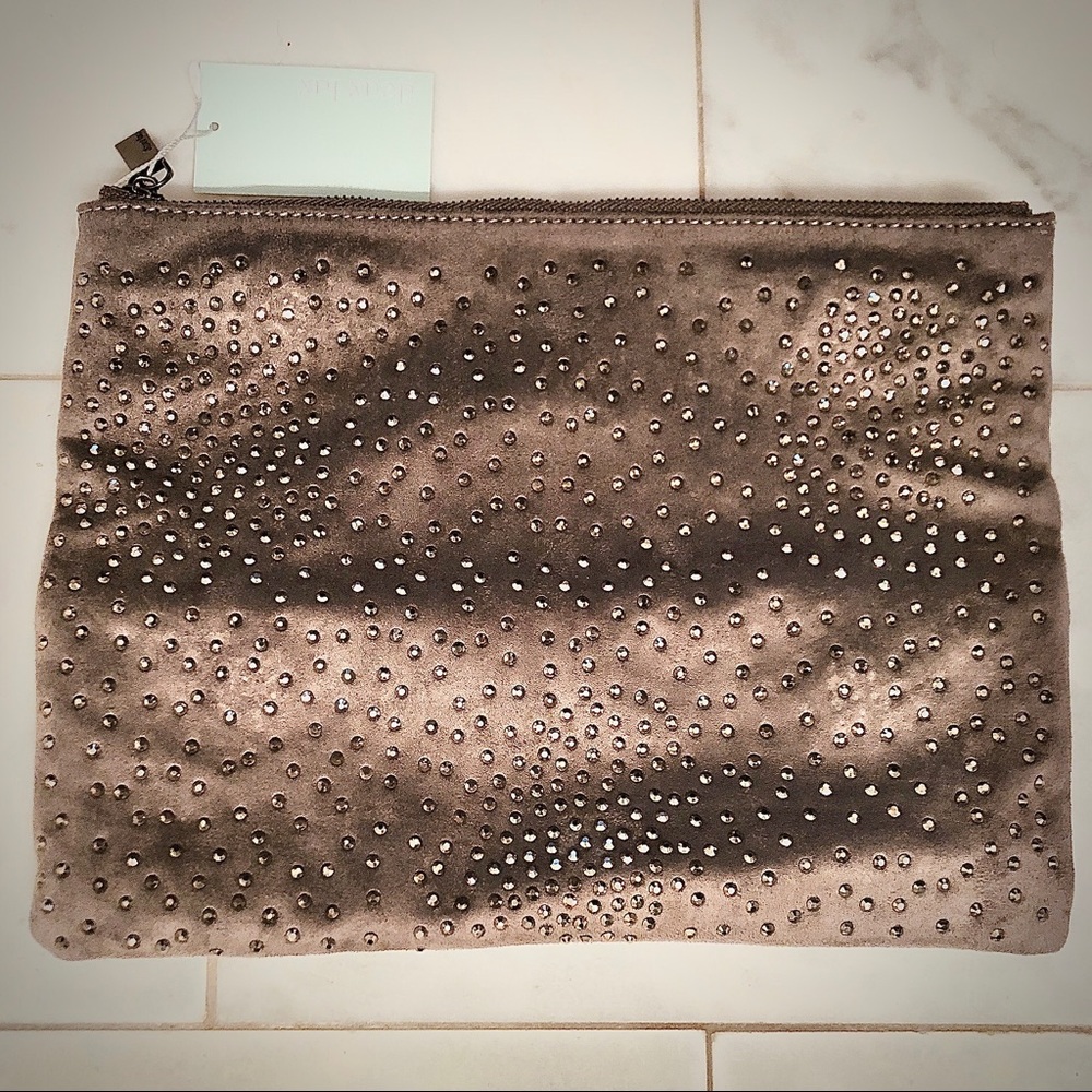 Grey gemstone fold-over clutch